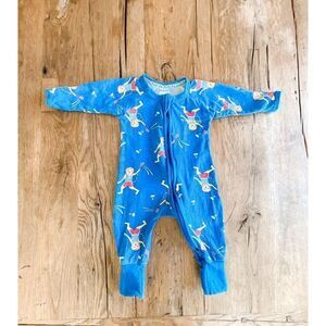 Bonds Long Sleeve Zippered Lion Badmington Blue Print Wondersuit Size 0-3M